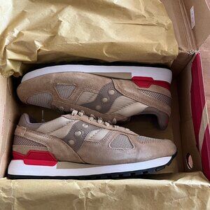 Saucony Shadow Mens 10 Beige Brown Red Suede Leather (S2108-597) NEW w/defect
